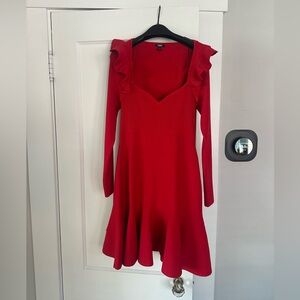 Express Vibrant Red Long Sleeve Dress